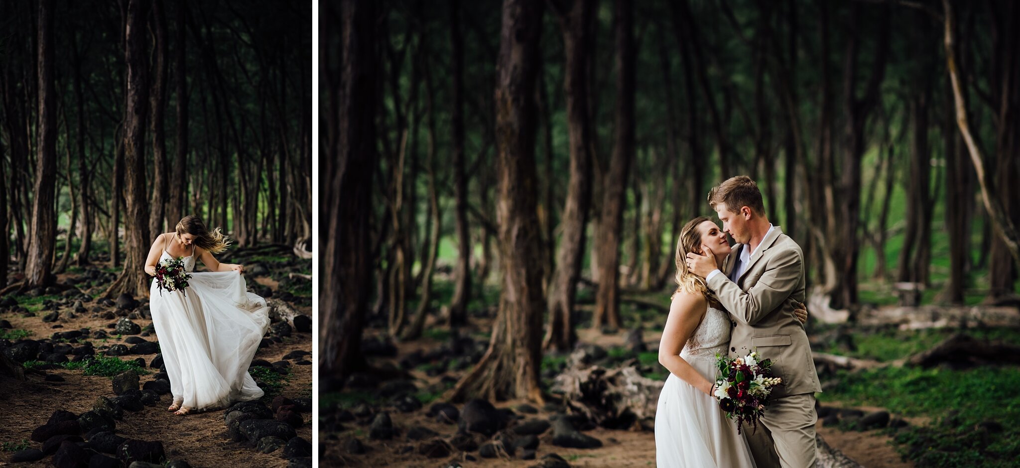 Bride and Groom on a Pololu Valley Elopement