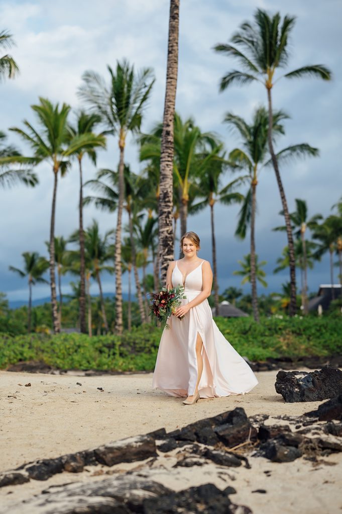 Blush colored elopement dress in Hawaii