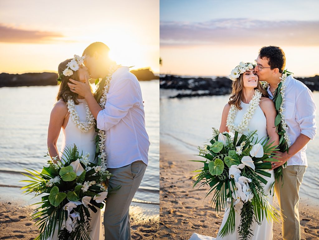 couples kiss after eloping in Hawaii