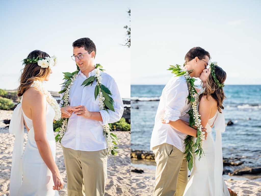vows and kiss during a Hawaii elopement