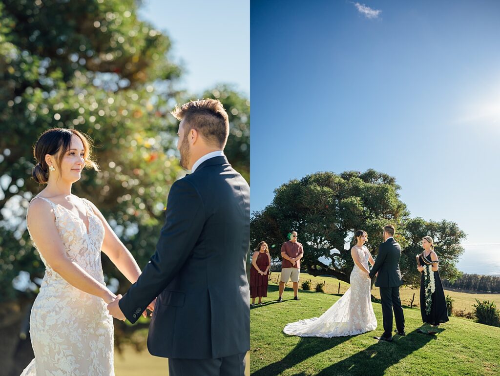 bride and groom looking at each other