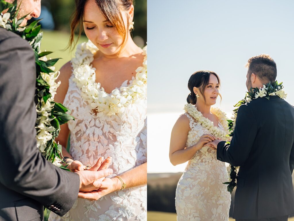 bride and groom exchange rings