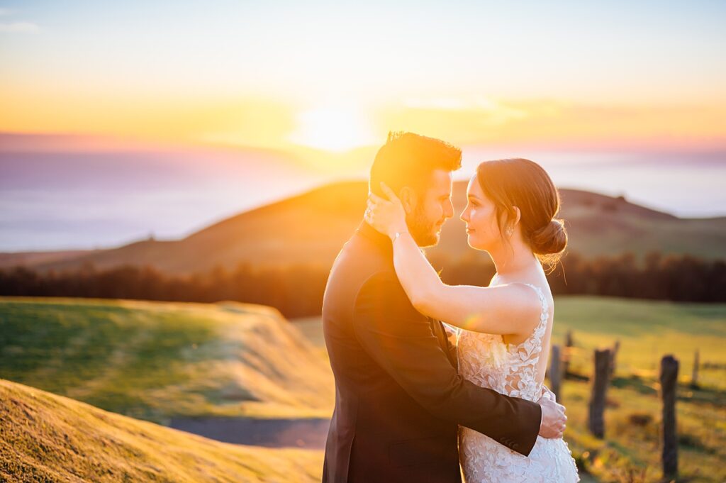 sunset glow with newlyweds at their Hawaii wedding