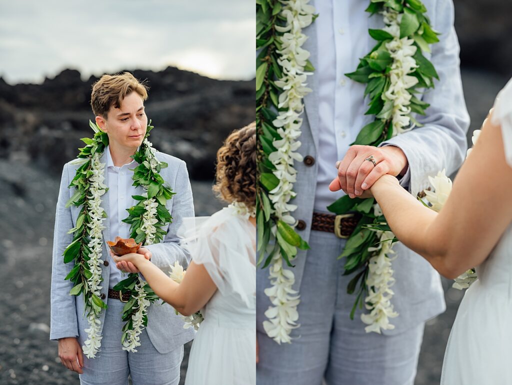 a sweet moment between newlyweds