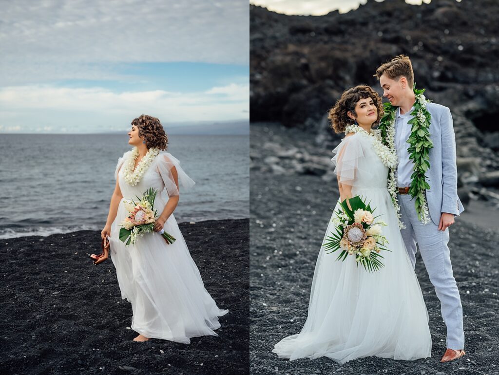 stunning couple on a black sand beach